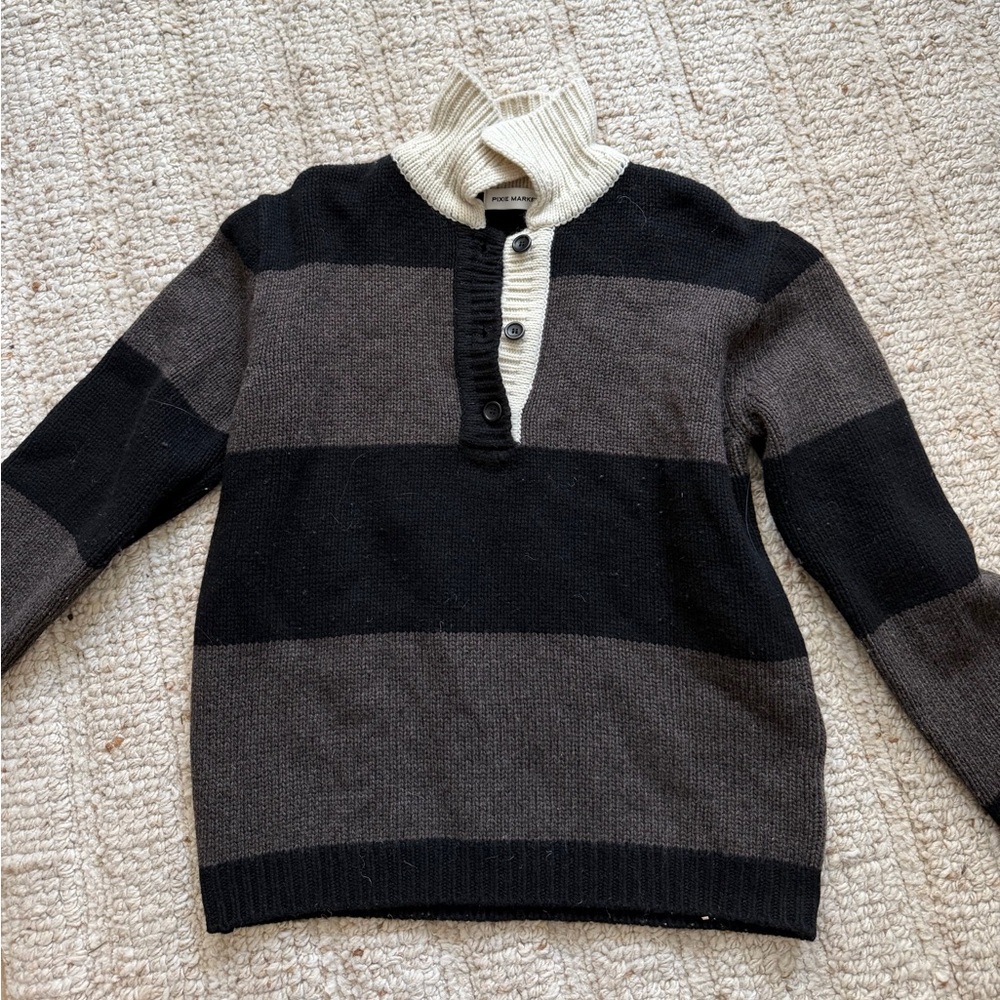 Pixie Market Striped Sweater - Black and Brown